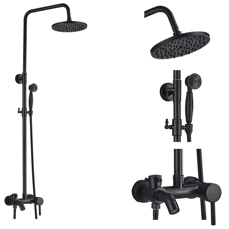 DecorBites™ Black Brass Bath Shower Faucet Set with Handshower and Tub Spout
