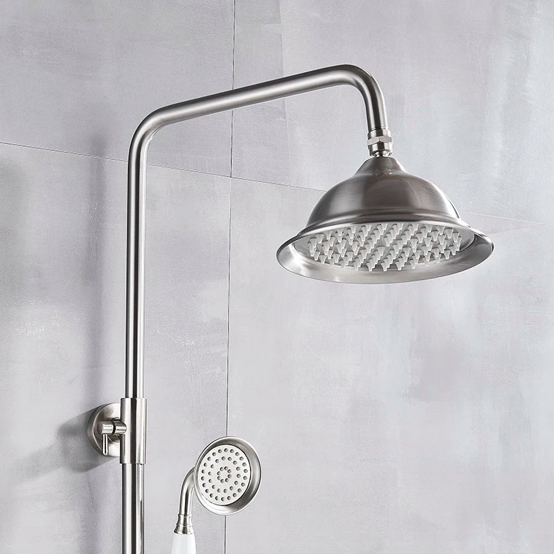 DecorBites™ Brushed Nickel Shower Faucet Set with Rainfall Shower Head & Hand Held Mixer