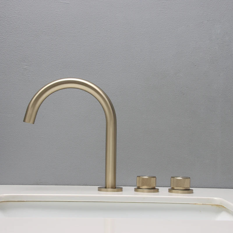 DecorBites™ Black & Brushed Gold Basin Faucets: Total Brass 3-Hole Waterfall Sink Faucet