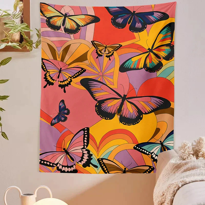 Decobites Retro Floral Butterfly Tapestry Wall Hanging for Living Room and Bedroom