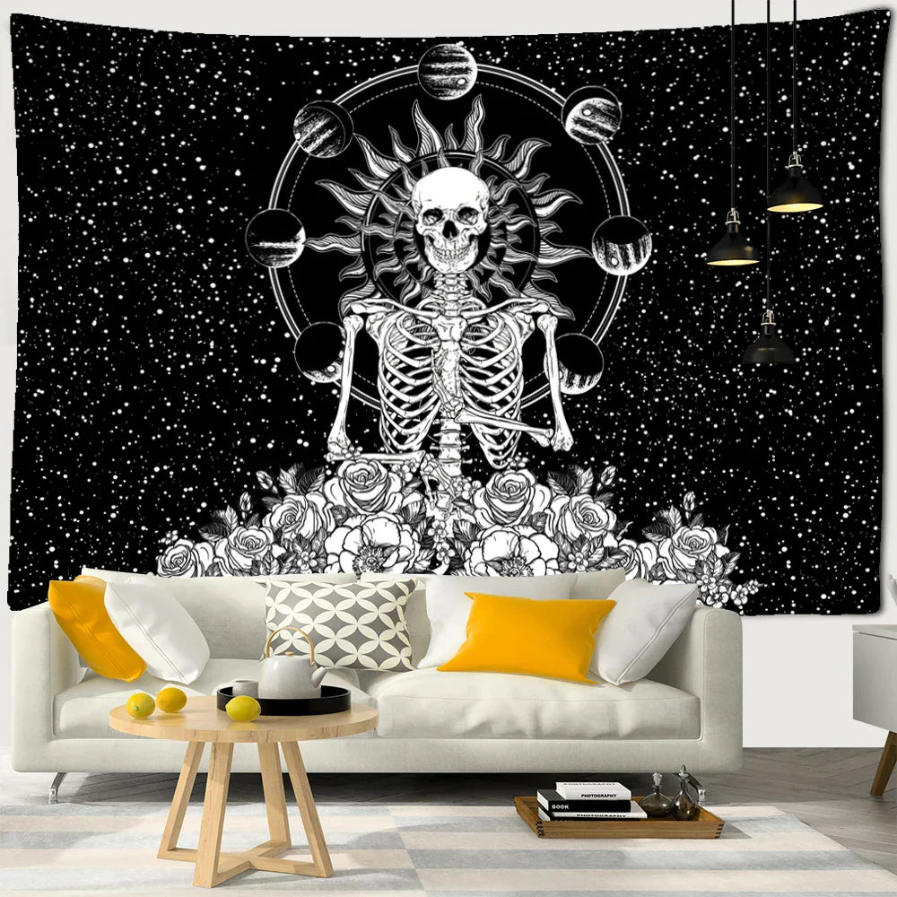 Decobites Wall Tapestry Hanging Decor Witchcraft Hippie Astrology Sun Moon Skull