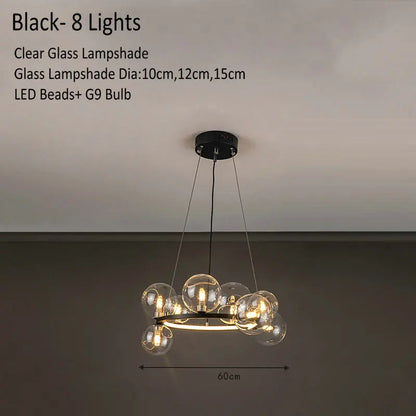 DecorBites™ Glass Chandelier Lamp Kitchen Island Hanging Light Black Gold Silver G9 LED