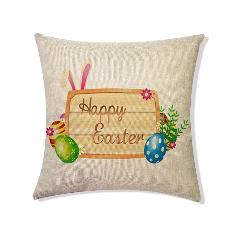 DecorBites™ Easter Rabbit Eggs Linen Pillowcase 45*45CM