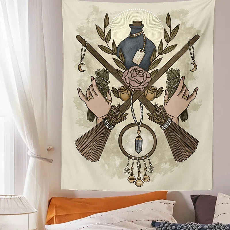 DecorBites™ Baphomet Tarot Witchcraft Tapestry: Mysterious Occult Moon Wall Decor