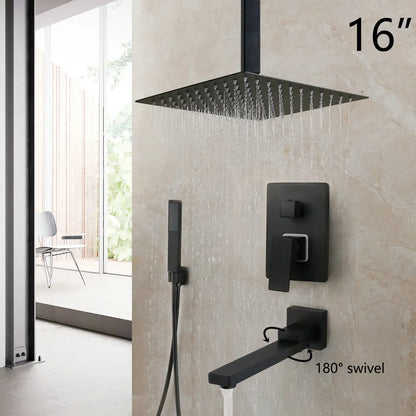 DecorBites™ 8/16 Inch Matte Black LED Rainfall Shower Faucet Set