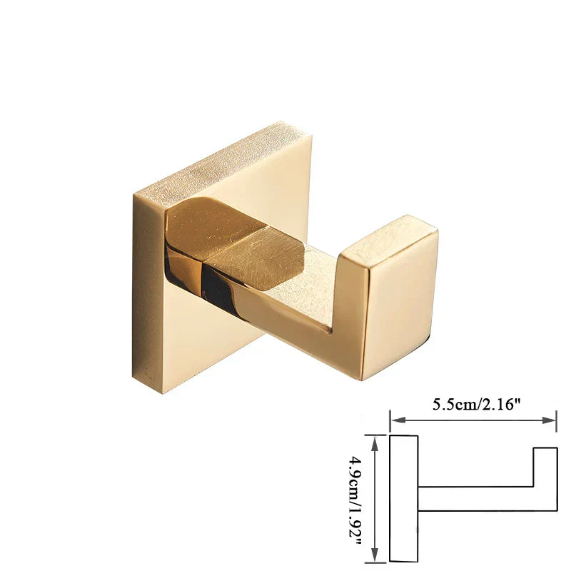 Conjunto de Herrajes de Baño Decorbites™ Oro: Gancho para Batas, Barra para Toallas, Estante, Soporte para Papel Higiénico