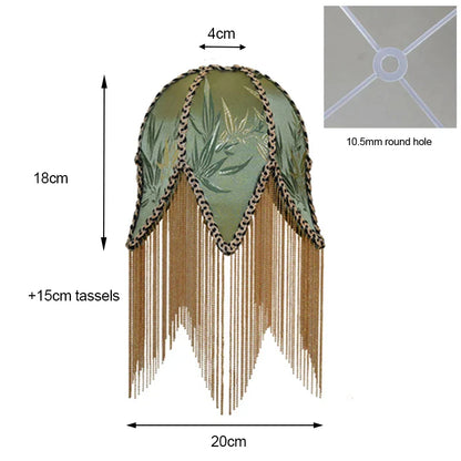 DecorBites™ Bamboo Leaf Jacquard Bedside Lampshade with Tassels