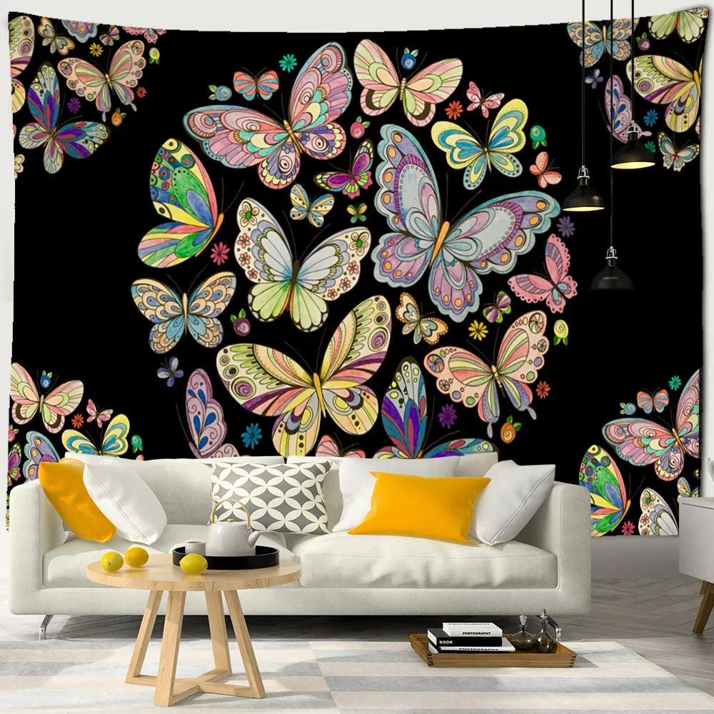 Decobites Moon Phase Butterfly Tapestry: Psychedelic Bohemian Aesthetics Home Decor