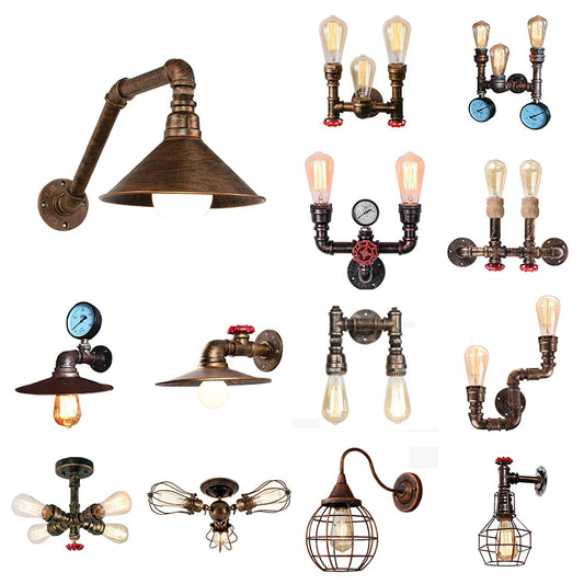 DecorBites™ Iron Rust Water Pipe Wall Lights Retro Vintage E27 Sconce for Home Decor