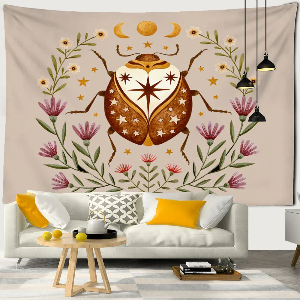 Decobites Moon Phase Mandala Flower Tapestry: Bohemian Room Decor Art