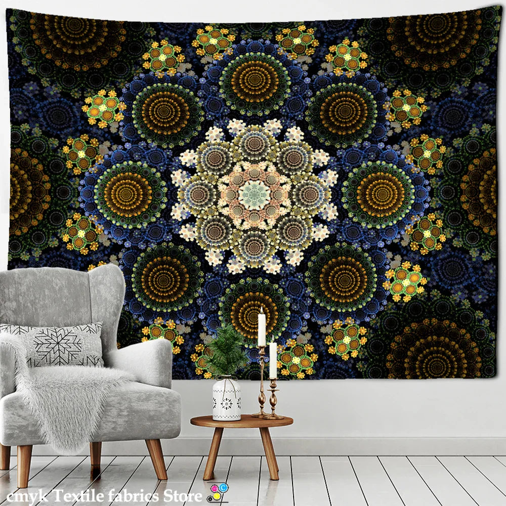 Decobites Mandala Pattern Tapestry Wall Hanging for Dark Hippie Aesthetics Room