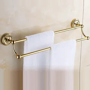 DecorBites™ Gold Brass Bathroom Accessories Set: Robe Hook, Paper Holder, Towel Bar, Towel Ring