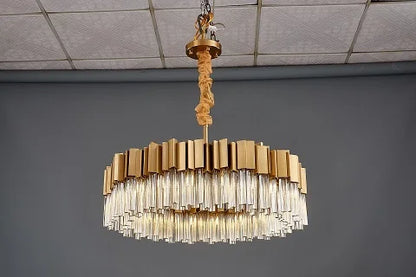 DecorBites™ Golden Stainless Steel Crystal Chandelier for Elegant Foyer Lighting