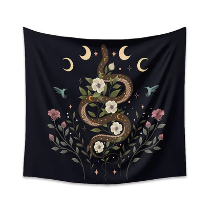 Decobites Psychedelic Snake Moon Flower Tapestry Hippie Wall Hanging Home Decor