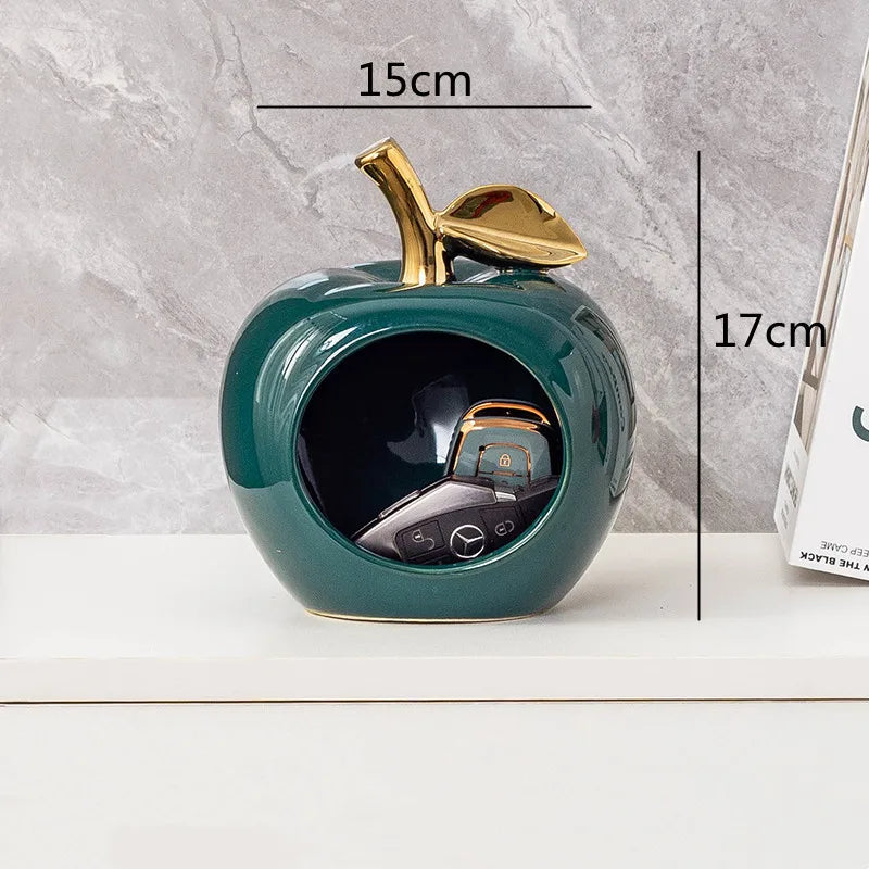 DecorBites™ Apple Hollow Golden Ceramic Art Crafts Candy Jar Storage Home Decor