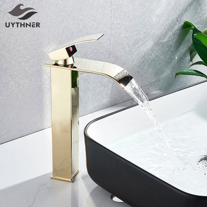DecorBites™ Gold Basin Faucet Single Level Mixer Tap Hot Cold Water Bathroom Sink Tap
