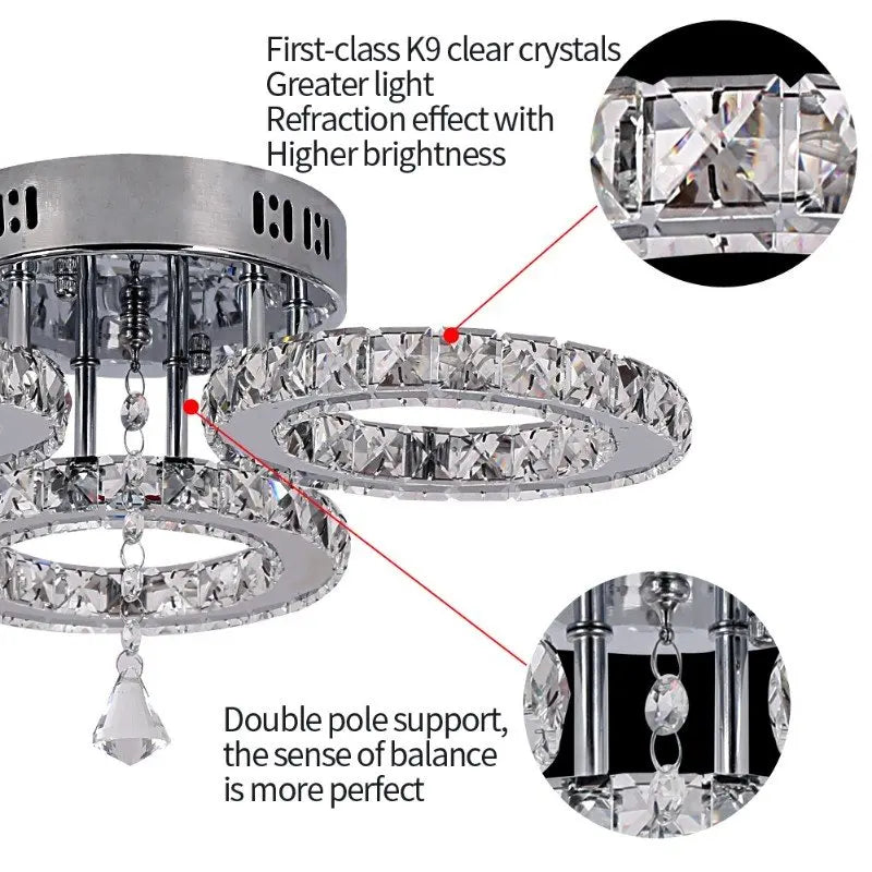 DecorBites™ Crystal LED Ceiling Light Rings - Stainless Steel Plafonnier Lamp