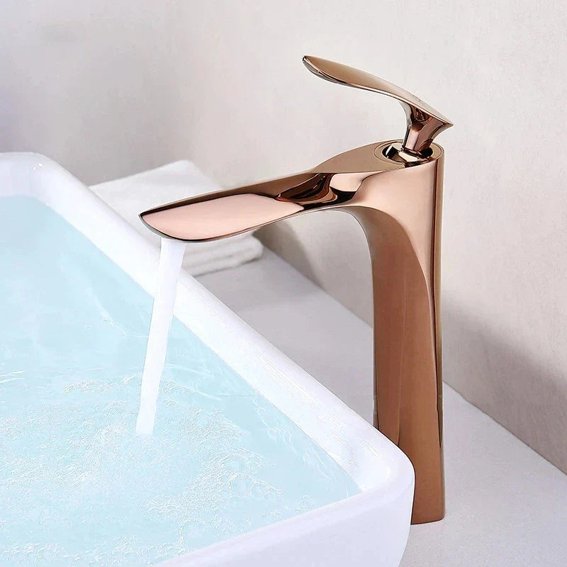 Decorbites™ Grifo de Lavabo Dorado con Asa Única Mezclador de Agua Caliente y Fría Montaje en Cubierta
