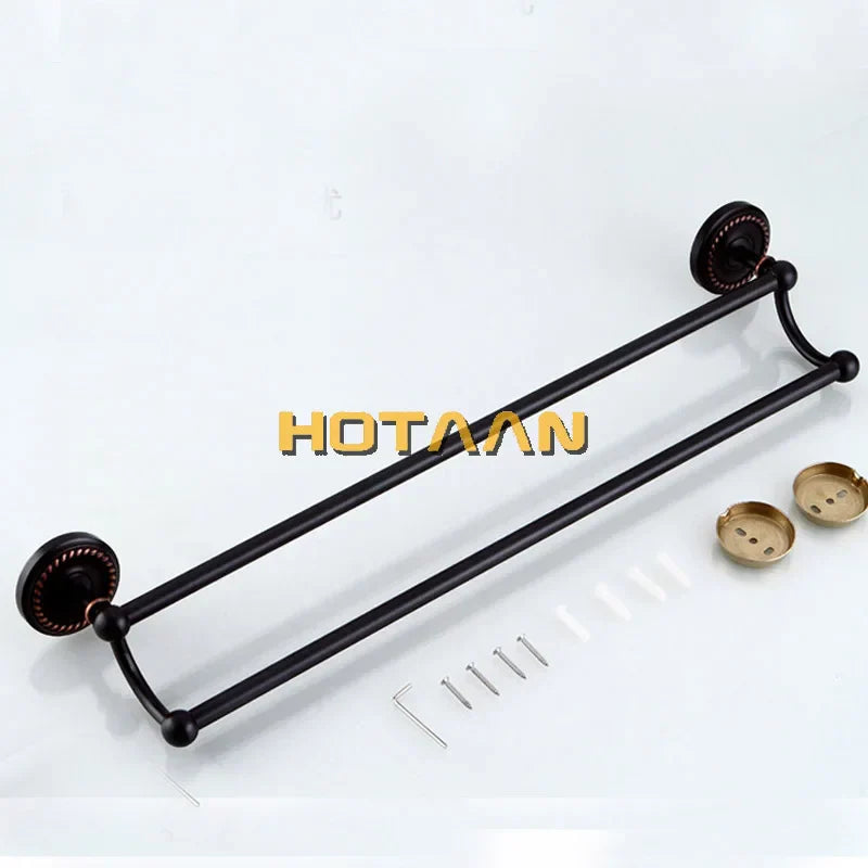 حامل مناشف مزدوج من نحاس أسود عتيق من DecorBites™، 30-60 سم - YT-12298-H