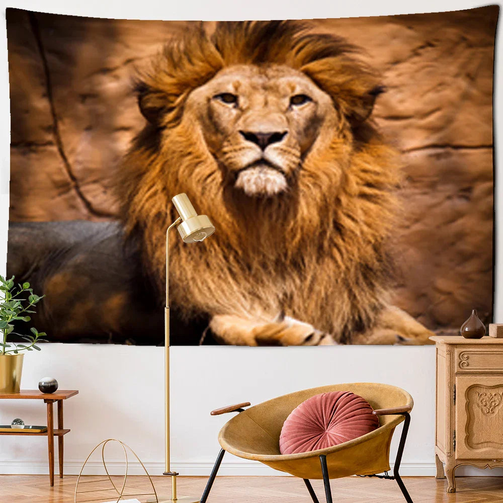 Decobites Majestic Lion Pattern Tapestry Art Wall Hanging Yoga Rug Bedroom Decor