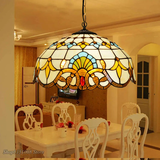 DecorBites™ Baroque Tiffany Pendant Light Stained Glass Chandelier for Home Dining Room E27