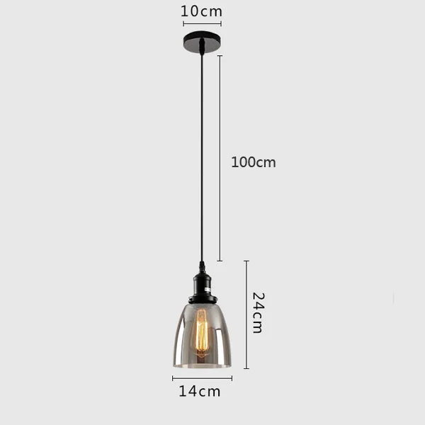 DecorBites™ Gray Glass Pendant Light for Bar Stair Dining Room E27 Edison Lamp Lighting