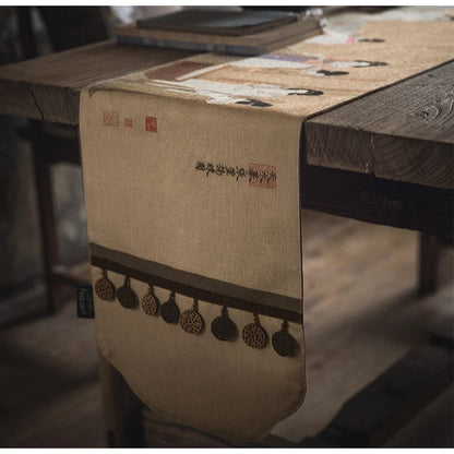 DecorBites™ Chinese Painting Women Print Table Runner Handmade Traditional Chic Decor