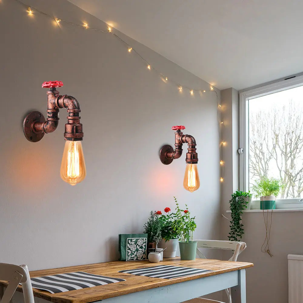 DecorBites™ Iron Water Pipe Wall Lamp E27 Loft Bar Lighting Fixtures