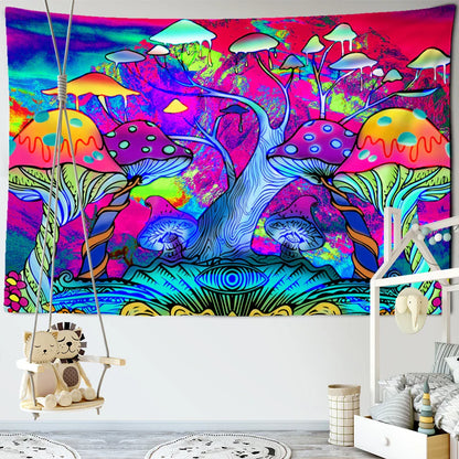 Magic Mushroom Mandala Tapestry Wall Hanging by Decobites - Boho Psychedelic Home Decor