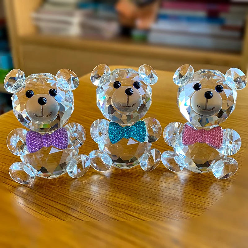 DecorBites™ Clear Crystal Teddy Bear Figurines - Glass Animal Paperweight & Home Decor