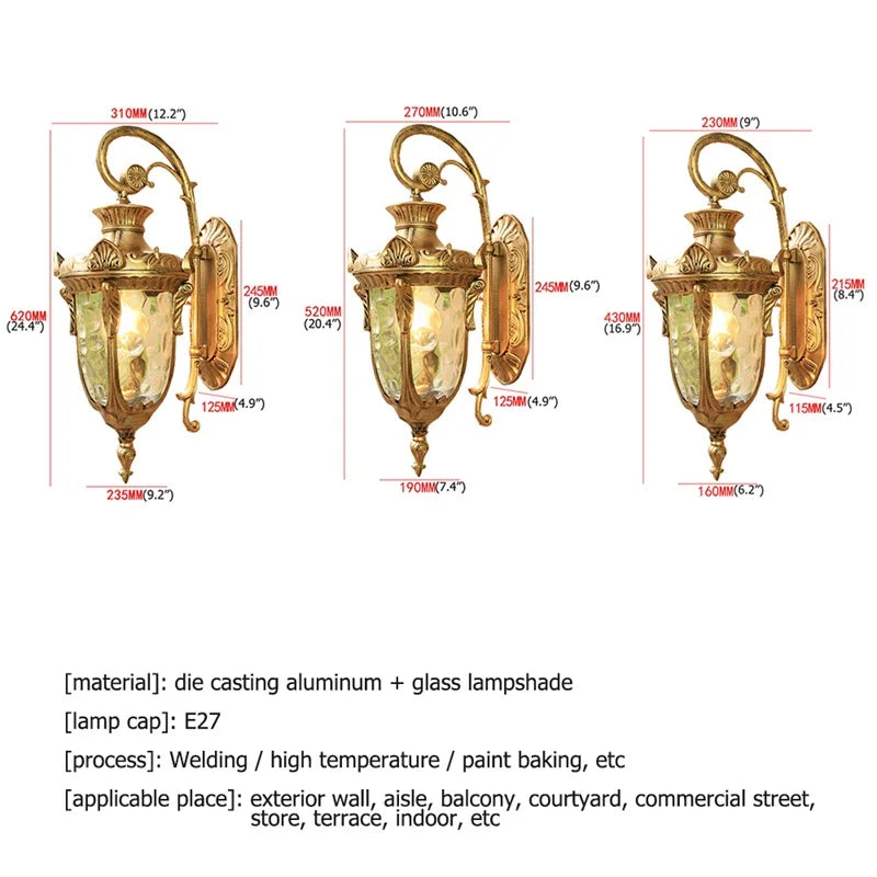 DecorBites™ Bronze LED Outdoor Wall Lamp Classical Retro Sconces for Home Aisle