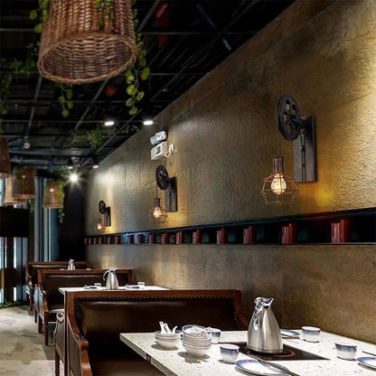 DecorBites™ Industrial Pulley Wall Light - Retro Loft Sconce Fixture for Home, Cafe, Bar