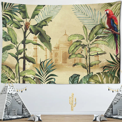 Decobites Tropical Palm Parrot Tapestry Wall Hanging - Beach Wall Cloth Carpet