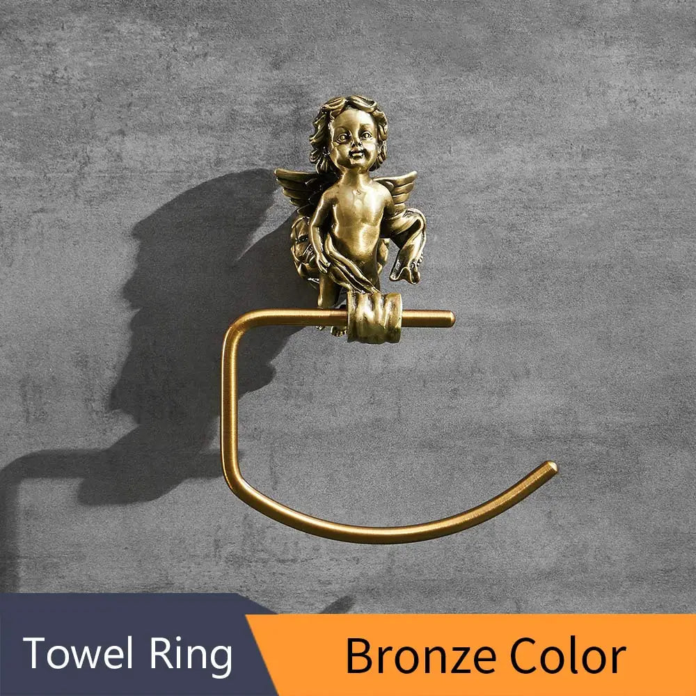 DecorBites™ Gold Brass Angel Towel Ring Wall Rack for Bathroom - MB-0786B