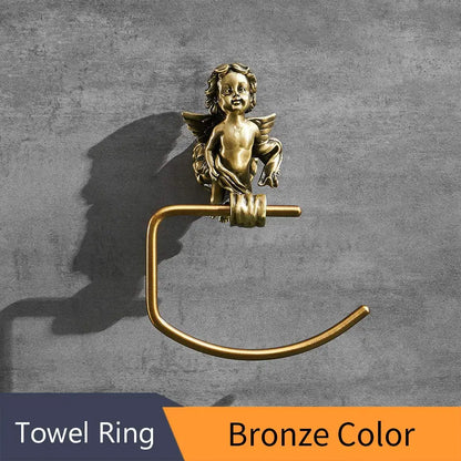 DecorBites™ Gold Brass Angel Towel Ring Wall Rack for Bathroom - MB-0786B