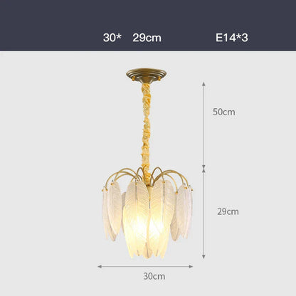 Lámpara de araña DecorBites™ Art Déco de cristal blanco con forma de pluma e iluminación LED para recibidor y dormitorio