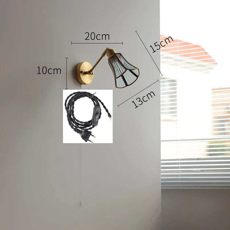 DecorBites™ Green Glass LED Wall Lights with Pull Chain Switch, Copper Finish