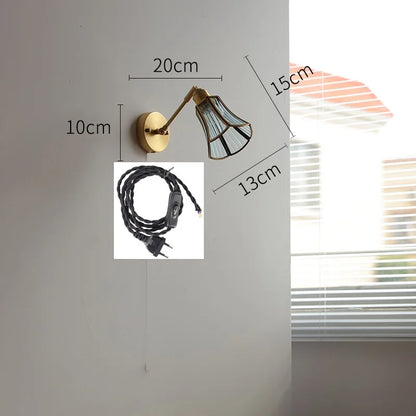 DecorBites™ Green Glass LED Wall Lights with Pull Chain Switch, Copper Finish