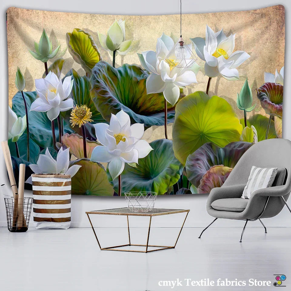 Decobites Lotus Leaf Tapestry: Indian Scenery Wall Hanging for Bedroom Decor