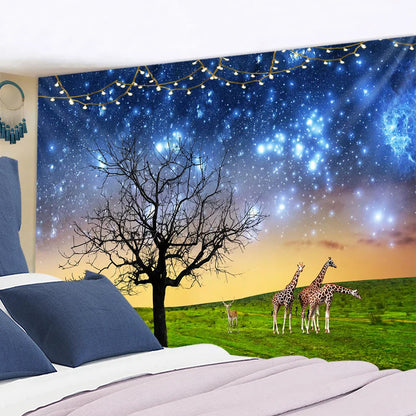 Decobites Starry Sky Deer Tapestry Wall Hanging Night View Home Decor