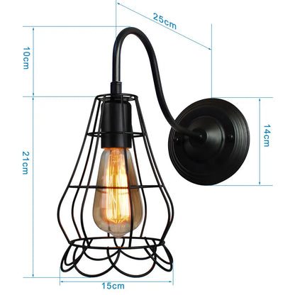 DecorBites™ Black Cage Guard Wall Sconce LED Lamp Indoor Retro Lighting Fixture