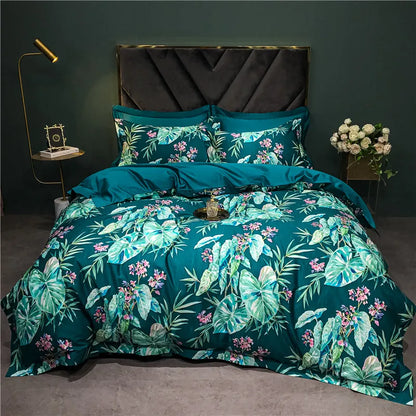 Decobites 1400TC Egyptian Cotton Bird Floral Bedding Set - Luxury 4Pcs