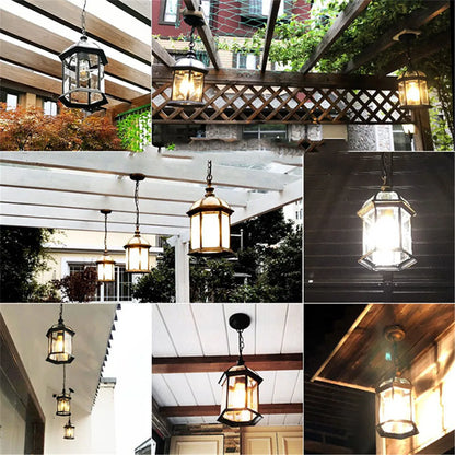 ديكوربايتس™ فانوس معلق خارجي أسود ريفي مع تركيب زجاجي شفاف مثبت في السقف