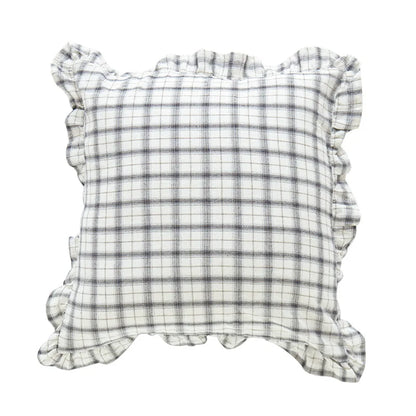 غطاء وسادة DecorBites™ قطني بلون القهوة الأسود والأصفر والأخضر مقاس 45×45 سم مع تنورة مهدبة لديكور المنزل