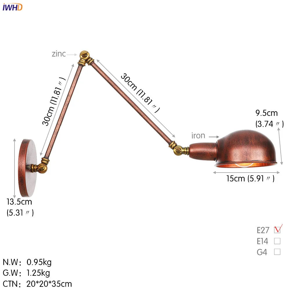 DecorBites™ Loft Antique Edison Wall Sconce Swing Arm Wall Light - 3 Heads Black