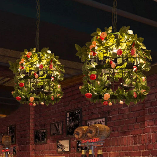 DecorBites™ Industrial Style Rose Chandelier - Wrought Iron Pendant Lamp for Home, Restaurant, Bar
