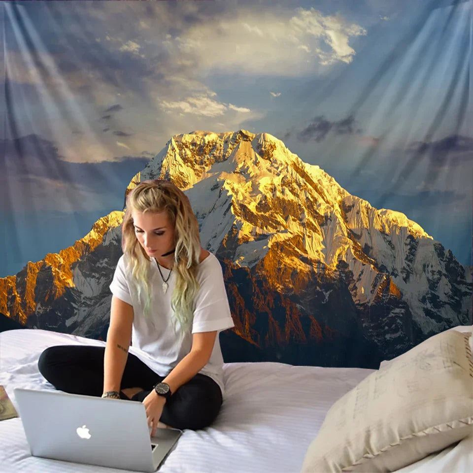 Mountain Peak Tapestry: Himalayas Scenery Wall Hanging by Decobites