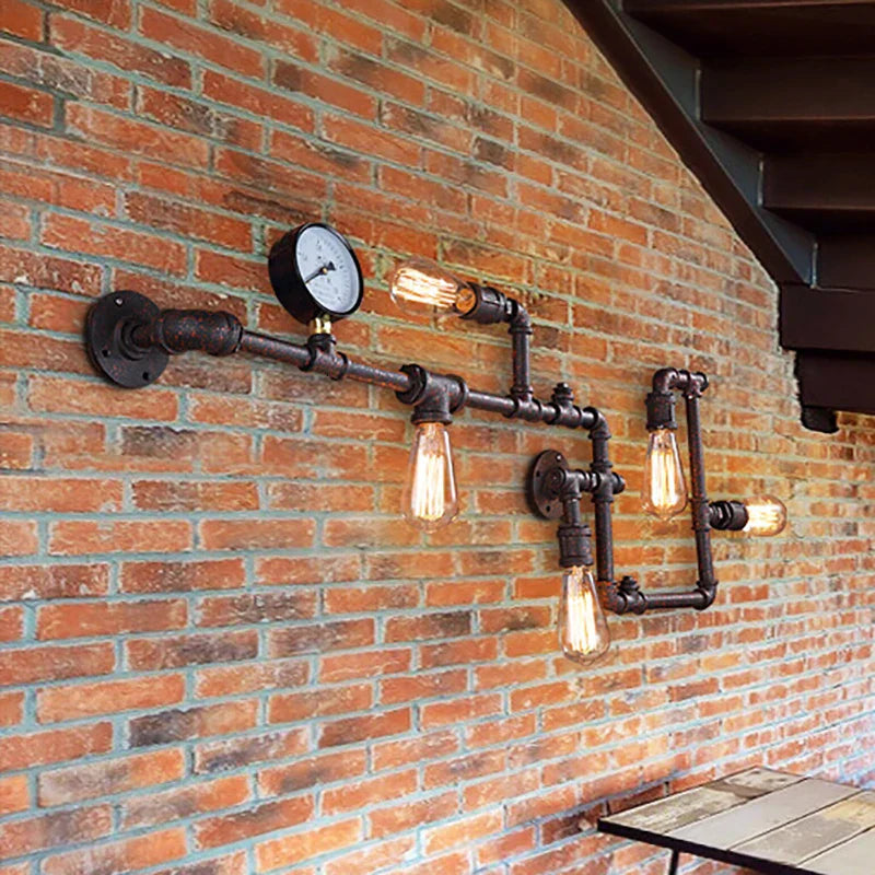 Decorbites™ Luces de Pared para Tuberías Industriales de Agua, Sconces de Pared Retro de Hierro con Óxido, Accesorios de Iluminación Vintage para el Hogar