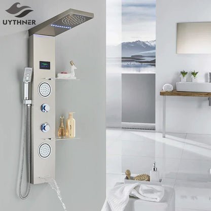 DecorBites™ LED Brushed Nickel Shower Panel Set with Temperature Screen