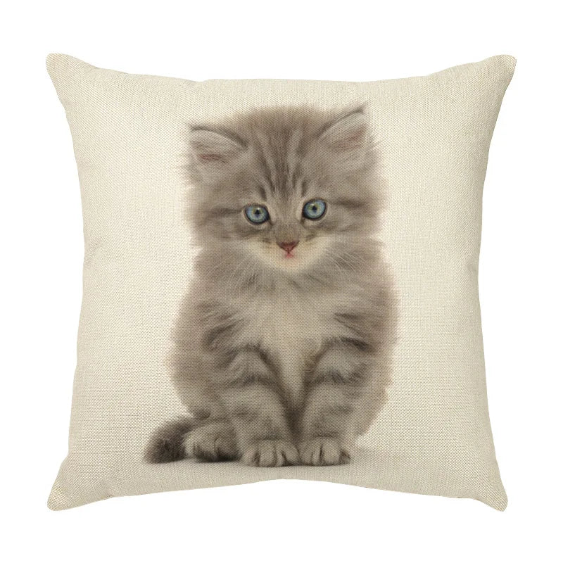 DecorBites™ Cute Cat Face Decorative Cushion Cover Soft Linen Pillow for Home Sofa